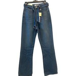 TGLA Womens High Rise Flare Jeans Medium Wash D-Ring Belted Denim Size 25 NEW